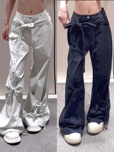 American Summer New Design Work Pants Men Women Butterfly Knot Belt Straight Leg Pants Draping Slimming Long Trousers