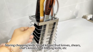 🇸🇬 ReadyStock - 304 Stainless Steel Kitchen Knife Holder Household Drain Countertop Kitchen Knife Rack Knife Holder Storage Rack 不锈钢刀架