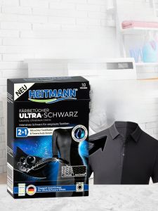 Heitmann แผ่นซักผ้าสีดำ ฟื้นฟูการย้อมสี 2-in-1 ลดการหลุดรุกล้ำ สีดำเข้มขึ้น ดูแลเสื้อผ้า เครื่องประดับ ผ้าฝ้าย ผ้าลินิน