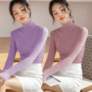 Lieoyuarn | High Collar Long Sleeve Modale Turtleneck Top
