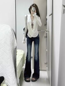 Quần Jeans Ống Loe Ống Thẳng Ôm Dáng Cạp Thấp Cho Nữ Quần Dài Dài Đến Sàn Có Gân Dài 180 Cm Phong Cách Mỹ