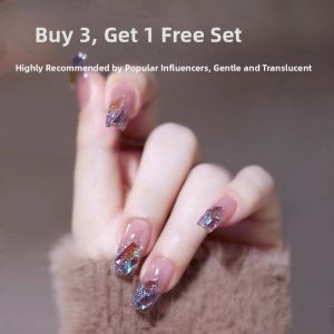 MONLEYTA | Wearable Manicure Nail Patches Summer New Style Short Length Ice Transparent Color French Style Finished Product Nail Art