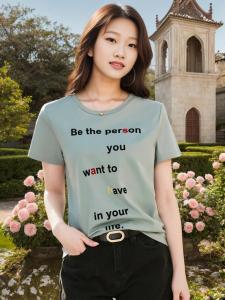 Silk-Matte Cotton Flocking Versatile Korean Style Slim Fit round Neck Short Sleeve T-Shirt Loose Fit Pure Cotton Skin-Friendly