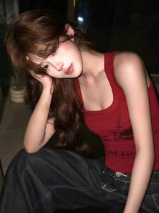 chaqi | Retro American Red Strap Vest Women Summer Slimming College Style Casual Versatile Sleeveless Top Hot Girl Casual Wear