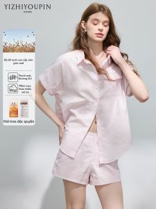 Bộ Đồ Mùa Hè Vải Lin Màu Hồng Lazy Style