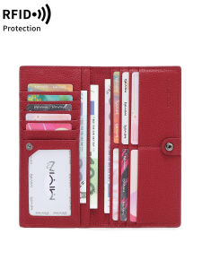 Minimalist Ultra-thin Womens Wallet RFID Blocking Credit Card Holder Bi-fold Long Womens Wallet Solid Color Portable Clutch