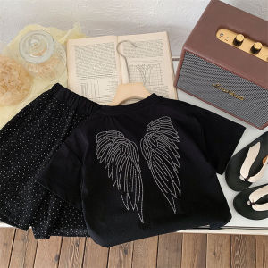 Boys Pure Cotton Short-Sleeved T-shirt Hot Beads Shiny Wings Letters Cool Handsome Fashion Stylish Niche Style Clothes Ins Fashion