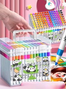 Acrylic Washable Markers 120 Colors Art Drawing Pens for Primary School Children Kindergarten Non-bleed Stacking Heart Design Markers Set