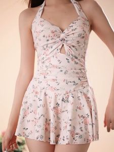 Korean Style One-Piece Swimsuit for Women | Backless Dress with Padded Skirt Swimwear Beachwear