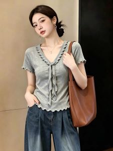 AIYITI | French Style Wooden Ears Design V-Neck Knit T-Shirt