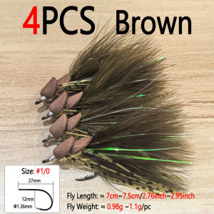 4pcs 1/0 Foam Body Marabou Feather Tail Frog Streamer Fly Top Water Fly Trout Bass Muskie Catfish Freshwater Sea Fishing Lures