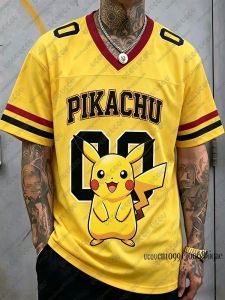 Bandai | Summer New Anime Pokémon Print Football Jerseys For Men Cartoon Pikachu&Gengar Sports Tshirt Cosplay Tops Y2K Casual Man Clothes
