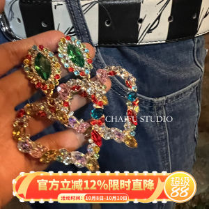 Chai Fu Studio/E147 Vintage Court Style Color Rhinestone Distressed Love Star Design Sense Earrings Earrings