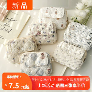 Cute Cartoon Print Zipper Wallet Portable Mini Womens Wallet Document Storage Bag Short Style Cotton Youth Fashion Spring