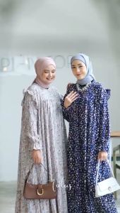 Tulus Signature Adela Dress Maxi Jumbo LD 130 Gamis Wanita Remaja Muslim Bahan Kelly Crinkle Emboss Motif Bunga Busui Friendly