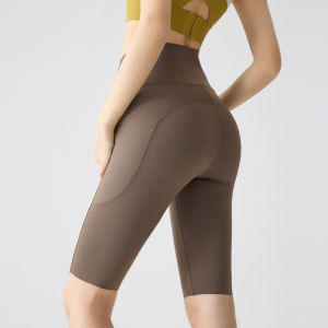 miiow | Ice Silk Sharkskin Yoga Pants Womens Summer Thin High Waist Five-Quarter Length Biking Casual Tight Fit Butt Lifting Abdomen Slimming