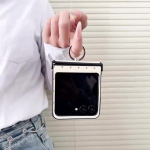 Ốp Điện Thoại Bằng Da Hình Thoi Lấp Lánh Sang Trọng Dành Cho Dòng Motorola Razr - Vỏ Bảo Vệ Bản Lề Có Giá Đỡ Vòng Tròn
