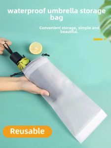 Waterproof Plastic Umbrella Storage Bag with Pull Rope Outdoor Car Mounted Wet Umbrella Bag Semi-Transparent Household Organizer