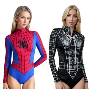 Superhero Spiderman Bodysuit for Women Captain America Cosplay 3D Print Long Sleeve Swimsuit Adult Halloween Carnival Costumes