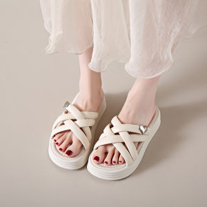 IELGY  dép nữ kim loại trang trí hình trái tim hở ngón phẳng chống trượt đế mềm Xăng đan thoải mái mềm