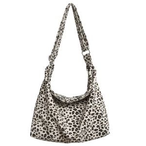 2025 New Womens Tote Bag Leopard Print Canvas Crossbody Handbag Versatile Shoulder Bag for College Students Casual Style