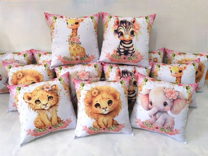 Girly safari themed souvenir pillows Customizable Fabric Pillows
