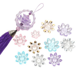 1 Set Plastic Acrylic Colorful Three Layer Lotus Beads Charm Pendant for Necklace Bracelet Phone Strap DIY Jewelry Making Accessories