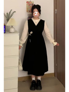 plus Size Knitted Dress Womens Patchwork 3D Flower Structure Little Fragrance Style Spring Slimming Long Dress