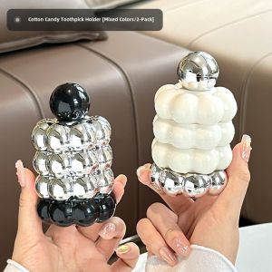 Creative Personalized High-End Toothpick Cotton Swab Storage Tube Luxury Aesthetic Value Cream Style Dental Floss Container