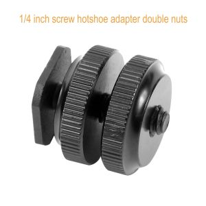 Single Double Nuts Cold Shoe Mount 3/8 1/4 5/8 Screw Bracket Stand Holder for GoPro Action Camera DSLR Photo Studio Flash Tripod