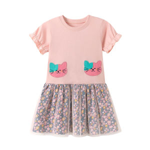 Jumping Meters | New Style Cats Embroidery Cute Summer Dress for Girls 2-7T Kids Fashion Party Birthday Clothing Baby Girls Frocks