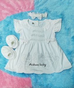 Dress aqiqah cwe / baju bayi aqiqah set pita/ bandana + sepatu  / dress korea set /kado bayi