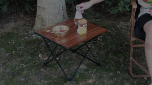 Foldable Wood Camping Table Folding Aluminium Picnic Dining Multipurpose Table Carry Bag for Travel Portable Meja Lipat