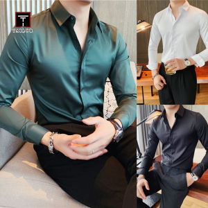 TAILOR ชุดตัดเย็บแบบไม่เสื้อเชิ้ตรีดรุ่นเกาหลีแขนยาวของผู้ชายเครื่องแต่งกายทางการธุรกิจกระชับทันสมัยเข้ารูปลำลองระดับไฮเอนด์และความรู้สึกสูงสีทึบเสื้อสไตล์บาง