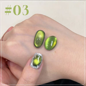 12ML 1-16PCS Green Gold Glass Bead Cat Eye Magnet Gel Nail Polish Huai Shui Bamboo Pavilion Strobe Cat Eye Nail Glue Autumn Nail