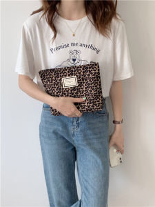 กระเป๋าเครื่องสำอางผ้าคอร์ดูรอยลายเสือดาวย้อนยุคสไตล์อังกฤษ กระเป๋าถือผู้หญิง กระเป๋าใส่โทรศัพท์มือถือ กระเป๋าเดินทาง กระเป๋าใส่เครื่องสำอาง กระเป๋าถือแบบมีซิป