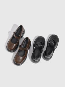 Mary Janes Thick Heel Shoes for Wide Feet Women round Toe Versatile Casual Fashion Single Shoes Comfortable Leather Footwear