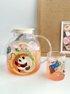 For Home Large Capacity Borosilicate Glass Cold Water Bottle Cute with Cover Strain Flower Tea Teapot Set Cold Drink Fruit Teas Cup
