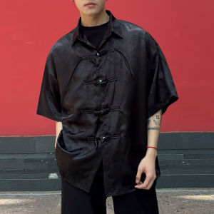 Retro Chinese Style Button down Short Sleeve Mens Shirt Loose Fit Summer Fashionable Dragon Pattern Half Sleeve Casual Shirt