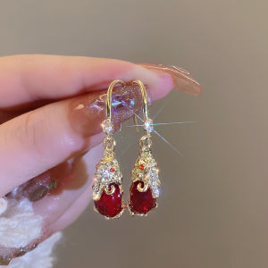 18K Gold Plated Red Vintage Xi Wang Ear Hook Earrings: Women's Fashion Jewelry Outlets