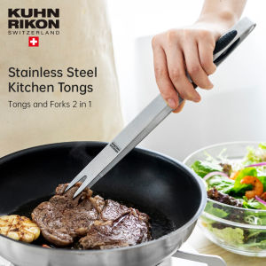 KUHN RIKON Stainless Steel Kitchen Tongs 2 IN 1 Cooking BBQ Tongs Non-slip Food Clip Fried Steak Multi-function Cooking Tools Swiss Design