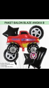 Paket Balon BLAZE AND THE MONSTER MACHINE Angka B / Dekorasi Ulang Tahun Hotwheels Race Car Mobil Truk