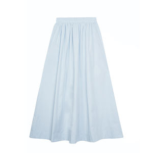 Blue Elastic Waist Loose Womens Skirt Salt Series Casual Slim A-Line Midi Skirt Commute Style Vintage Pure Color Cotton