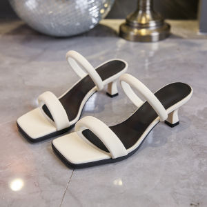 IELGY slipper womens korean style square toe slip-on toe stiletto sandals