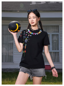 MANYSTON American Style Quick Dry Short Sleeve T-Shirt Women Summer Sun Protection Cool Feeling Heavyweight Sorona Top