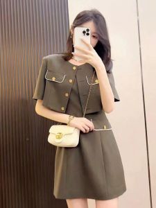 2023 Summer Korean Style Fashion Suit Casual Slimming Blazer Short Jacket Suspender Dress Two Piece Set for Women