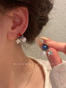 Ice Crystal Blue Colorful Womens Earrings Shiny Candy Star Pearl Fashion Jewelry Sweet Style Alloy Plated Silver Gold