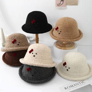 2024 New Style Fisherman Hat Womens Autumn and Winter French Retro Curling Billycock Black Cute Fashion Warm Bucket Hat