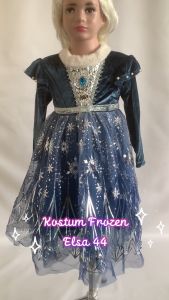 Kostum Frozen Elsa 44 Dress Princess Anak Lengan Panjang Leher Bulu