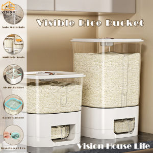 Vision 6.5KG/11.5KG Rice Storage Box with Time Scale Rice Dispenser Rice Bucket Anti-moisture Large Cereal Dispenser Sealed Rice Barrel Dispenser for Flour Grains Kitchen Storage Container Insect-Proof